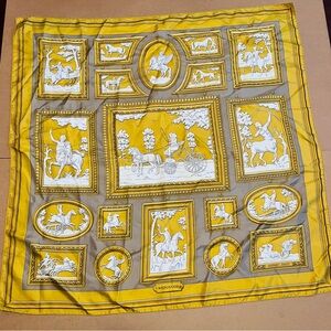 HERMES VINTAGE 90CM SILK SCARF High Perch (Wedgwood) By Ledoux In Wedgewood Gold